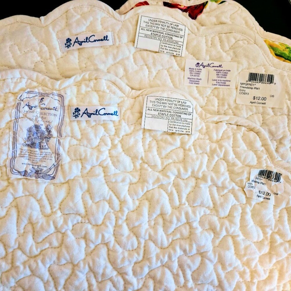 Set of 4 quilted oval floral April‎ Cornell placemants NWT - Picture 5 of 5